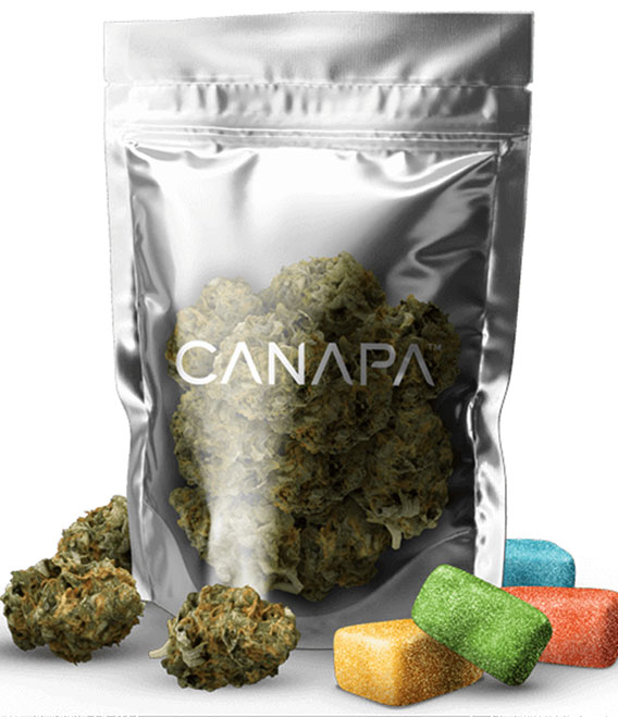 Cannabis bud filling a pouch