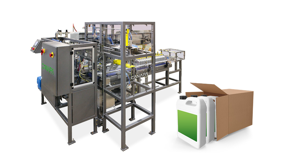 Canapa side loading case packing machine with example end product