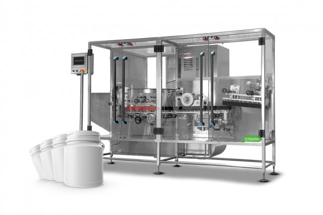 Unscrambling machine for cannabis manufacturing with example bottles