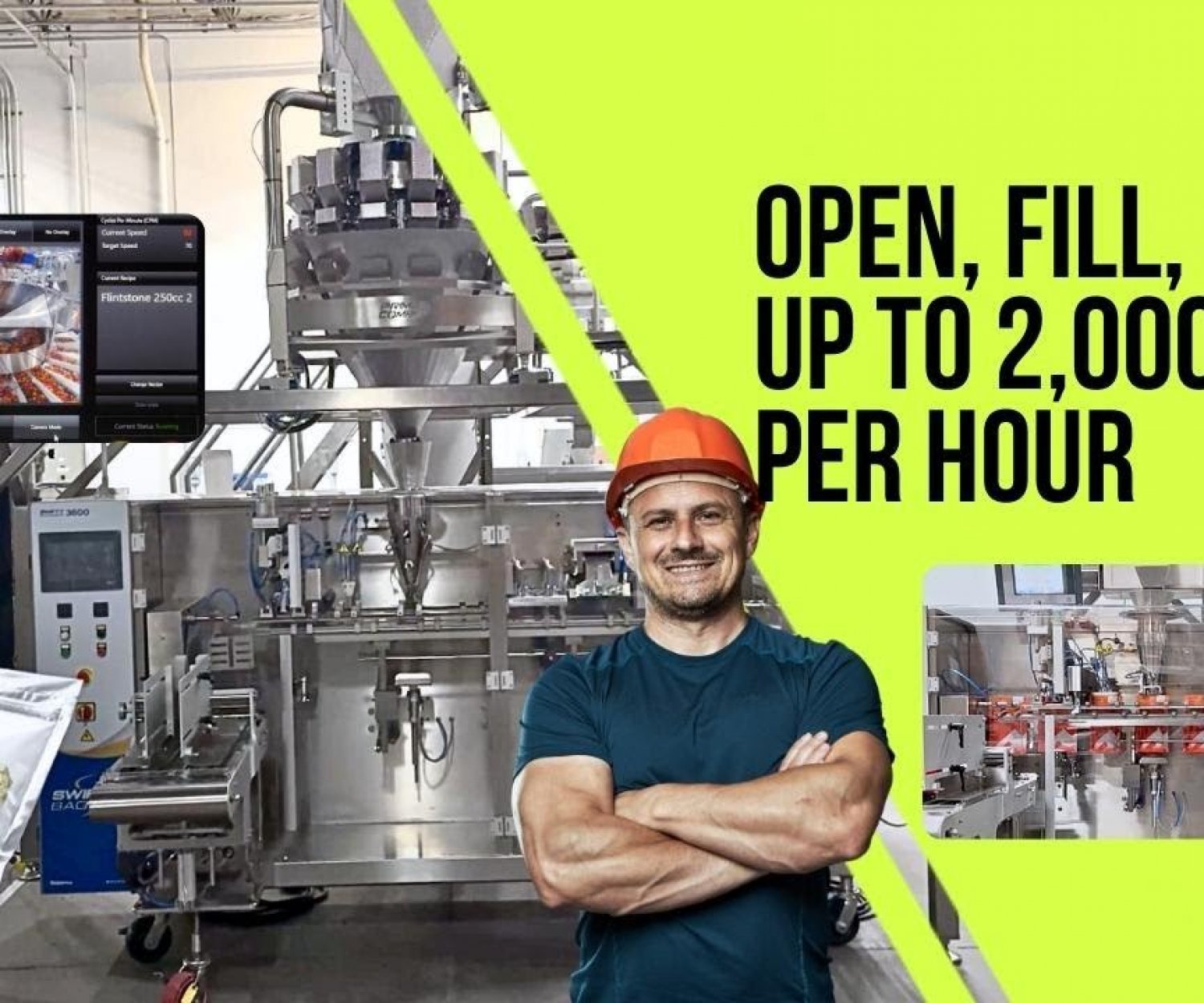 High Speed Cannabis Buds & Edibles Packaging System - Open, Fill, Seal Up to 2,000 Bags per hour