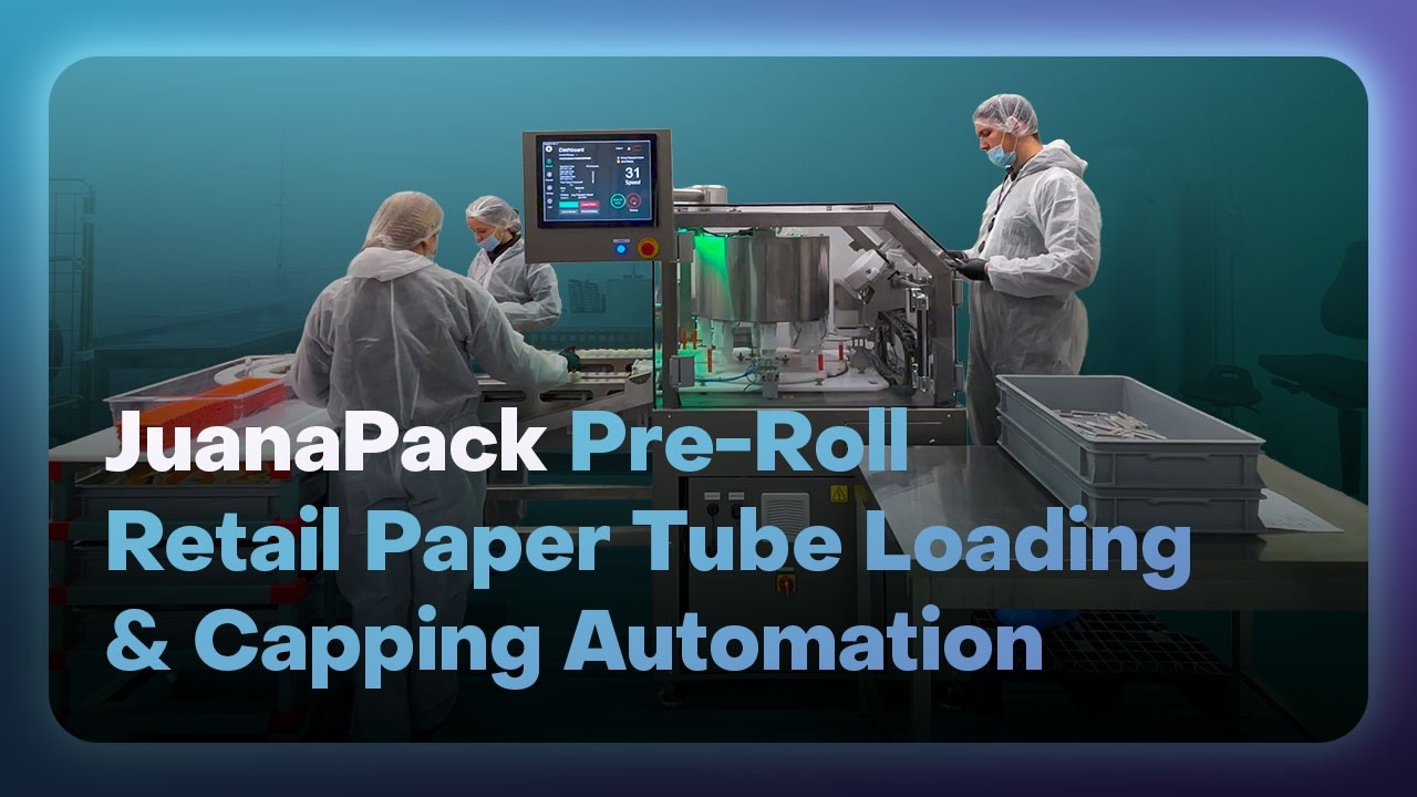Sample Tube Loading Automation Canapa JuanaPack Pre-Roll Retail Paper Tube Loading & Capping Automation